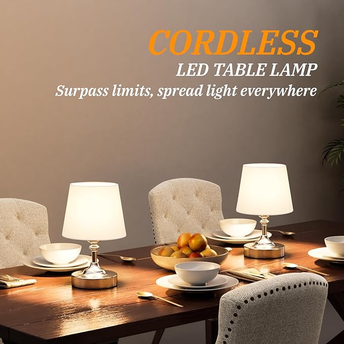Kakanuo Mini Cordless Table Lamp Silver - 1 Pack 4000mAH Battery Operated Lamp for Decor, 3000K Stepless Dimming Touch Rechargeable Lamp for Bedroom, Dining Table, Counter, Living Room