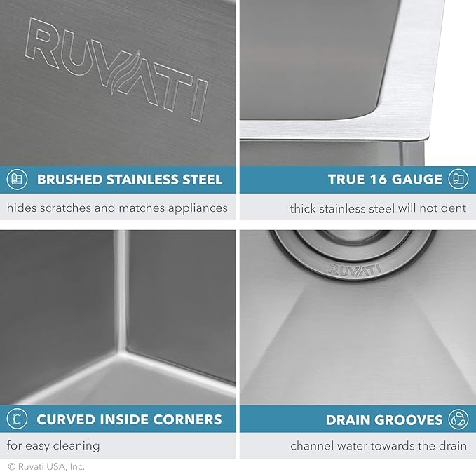 Ruvati 12 x 18 inch Rounded Corners Undermount Bar Prep Sink Tight Raduis - 16 Gauge Stainless Steel Bar Sink Single Bowl with Brushed Finish hides scratches, Easy-to-Clean Undermount Sinks - RVH7112