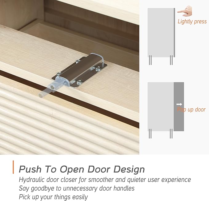 WAMPAT 61.6" TV Stand Cabinets for TVs up to 75 Inches, Entertainment Center with Storage Cabinets and 4 Doors, Mid Century Modern Media TV Console Table for Living Room Bedroom,Beige