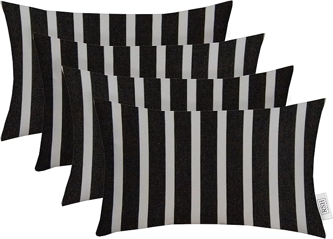 RSH DECOR: Sunbrella Lumbar Throw Pillows Set of 4 | 20" x 12" | Water and Fade-Resistant Performance Fabric | Outdoor Pillow Covers with Down-Alternative Inserts | Shore Classic Black