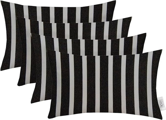 RSH DECOR: Sunbrella Lumbar Throw Pillows Set of 4 | 20" x 12" | Water and Fade-Resistant Performance Fabric | Outdoor Pillow Covers with Down-Alternative Inserts | Shore Classic Black