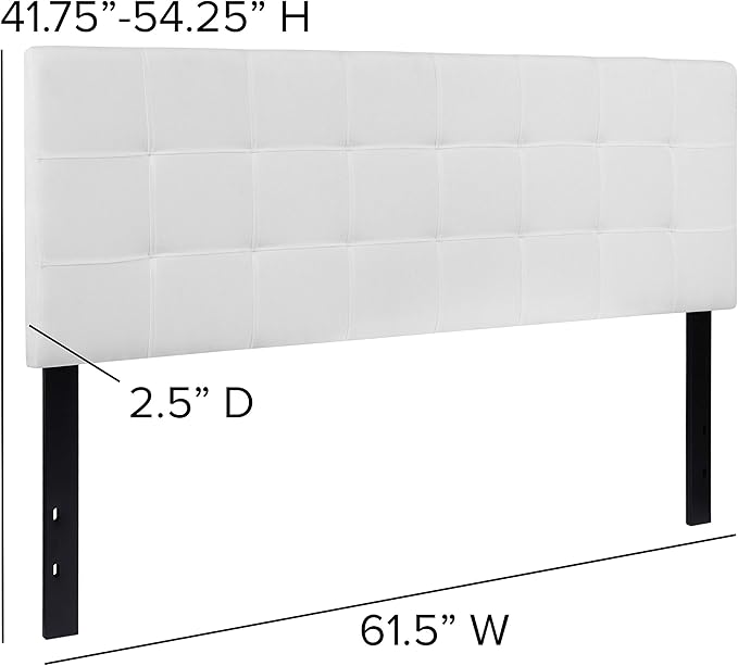 EMMA + OLIVER Quilted Tufted Upholstered Queen Size Headboard in White Fabric