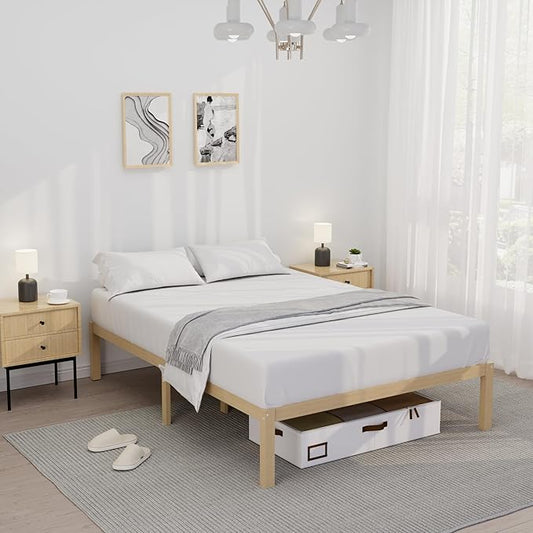 14 Inch Bamboo Bed Frame – Solid Wood Platform Bed Frame, Strong and Stable, with Non-Slip Slats for Support, No Box Spring Needed, Easy to Assemble, Noise-Free(Natural, Full)