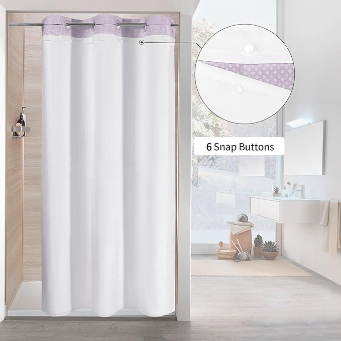 MitoVilla Purple Waffle Small Stall Shower Curtain 36 x 74, No Hooks Required Half Size Narrow Fabric Cloth Shower Curtain Set with Snap-in Liner for Modern Bathroom Decor, Lavender