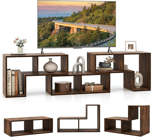 Giantex Free-Combination TV Stand for Bedroom - Entertainment Center for 50 55 60 65 Inch TV, 3-Piece Media Console Table with Storage Cubes, Deformable Open Storage Bookcase Shelf (Brown)