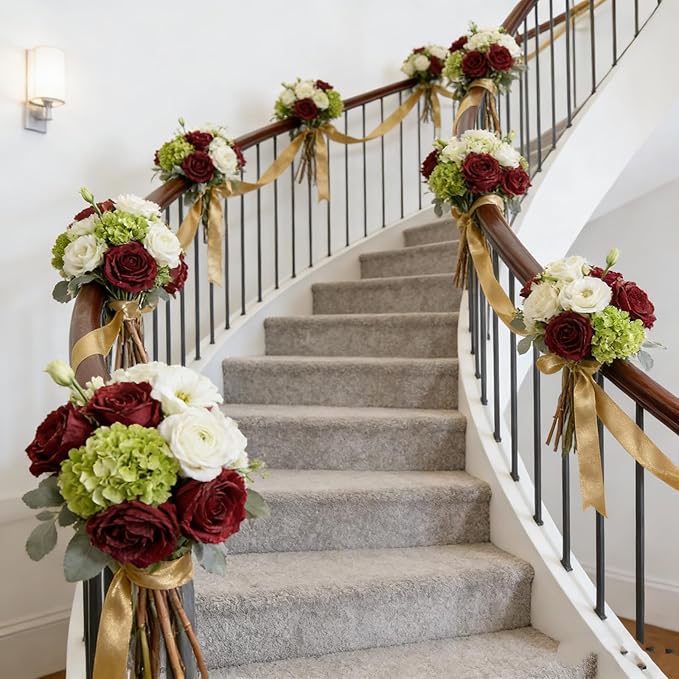 Kimura's Cabin 12pcs Fall Faux Roses Flowers with Stem Vintage Artificial Silk Rose Bouquet Realistic Fake Roses Dried Flower for Valentines Home Centerpiece Wedding Party DIY Decoration (Dark Red)