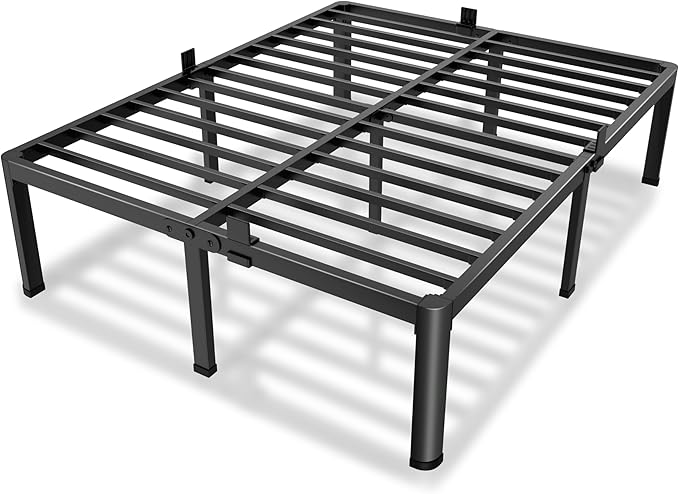 MAF 20 Inch Queen Size Bed Frame with Round Corner Legs Mattress Slide Stopper No Box Spring Needed Heavy Duty Metal Platform Bed Frames Under-Bed Storage Space, 3000 LBS Steel Slats Support