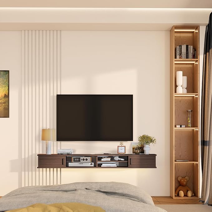 Floating TV Stand,78'' Wall Mounted TV Console,Floating TV Shelf,Wall TV Cabinet,Floating Entertainment Shelf,Walnut