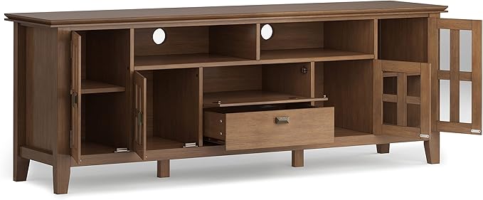 SIMPLIHOME Artisan SOLID WOOD 72 inch Wide Contemporary TV Media Stand in Rustic Natural Aged Brown For TVs up to 80 inches for the Living Room and Entertainment Center