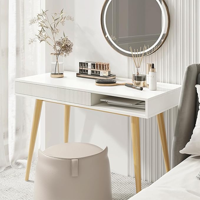 Artswish 42" Wood Modern Office Desk with Drawer, Simple Writing Desk for Home, White