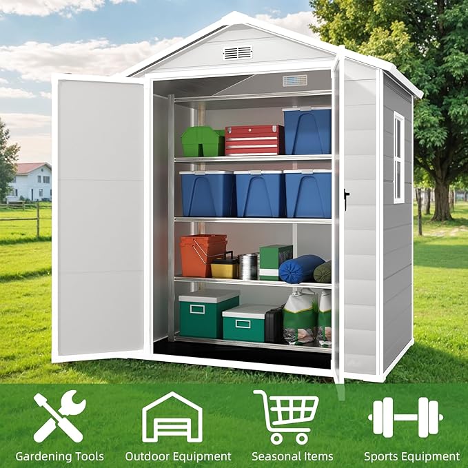 6x4.4FT Outdoor Storage Shed, Resin Shed with Reinforced Floor & Secure Door Lock, All-Weather Outdoor Shed for Gardening Tools, Bicycles, Patio Furniture, Lawn Mower (Gray)