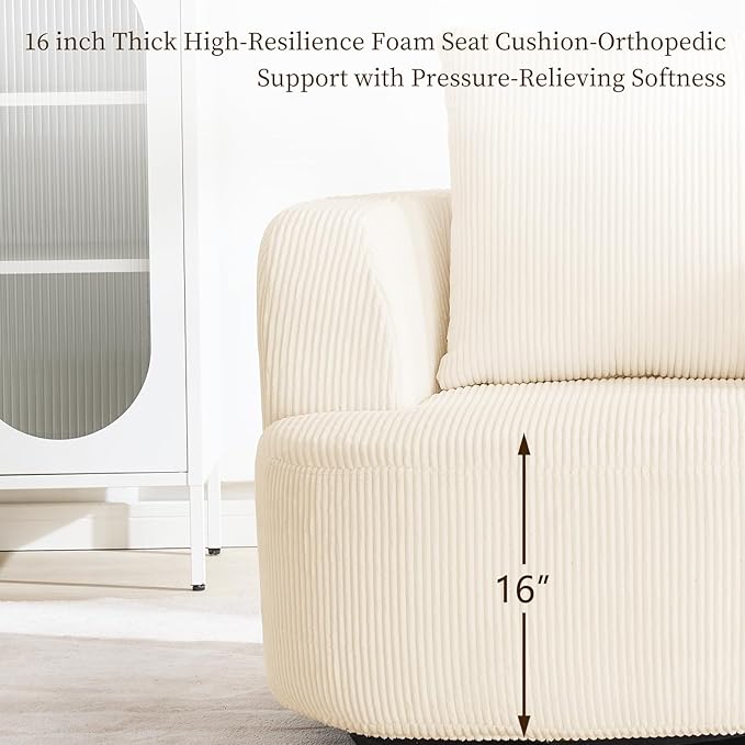 Furnimart 360° Swivel Barrel Accent Chair Set of 2, Round Upholstered Comfy Lounge Chair, Corduroy High-Resilienc Foam Single Sofa, No Assembly Wide Seat for Living Room, Bedroom, Apartment (Beige)