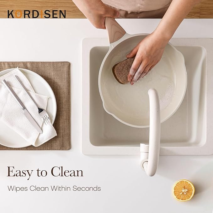 Nonstick Ceramic Frying Pan Set, 3 Piece Ceramic Skillet Set, Healthy Non Toxic Cooking Pan, Stay-Cool Handle, Induction Compatible, PFOA & PFAS Free, White