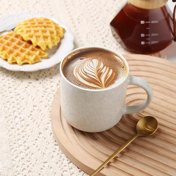 12 OZ Coffee Mugs Set of 4, Modern Ceramic Coffee Mugs Set with handle for Tea/Latte/Cappuccino/Milk/Cocoa.White.