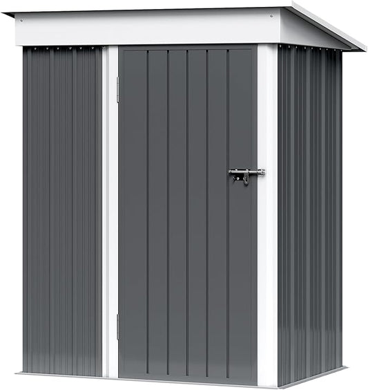 GUNJI 5 x 3 FT Shed Outdoor Storage Shed Metal Garden Shed with Lockable Door Outside Waterproof Tool Shed for Backyard, Patio, Lawn (Gray)