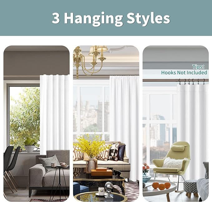 BGment Full Blackout Curtains with Thermal Insulation Liner Curtains 108 Inches Long, Rod Pocket and Back Tab Double Layer Room Darkening Curtains for Bedroom(52 x 108 Inch, 2 Panels, Pure White)