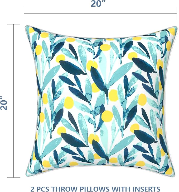 LVTXIII Set of 2 Patio Throw Pillows Waterproof 20"x20" Fade Resistant Outdoor Throw Pillows with Inserts, Fluffy Decorative Garden Toss Pillow Cushions for Home Patio Coach Sofa Use, Leaves Multi