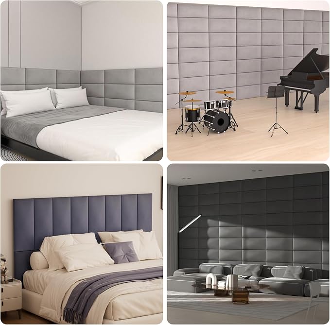 Upholstered Wall Mounted Headboard, 3D Soundproof Wall Panels Peel and Stick Headboard for Queen Size, Headboard for Adjustable Bed, Tufted Headboard, Black(9 Panels, 10" x 24")