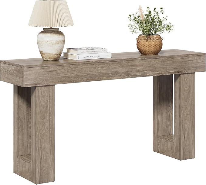 LITTLE TREE 63-Inch Long Console Tables for Entryway, Large Sofa Table Behind Couch, Grey Wooden Entry Foyer Hallway Table, Industrial Console Sofa Tables for Living Room