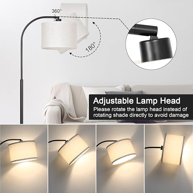 Boncoo Modern Floor Lamp for Living Room, Arc Floor Lamp with Adjustable Hanging Shade, Black Light with Pedal Switch for Bedroom Study Room, 9W 3000K LED Bulb Included