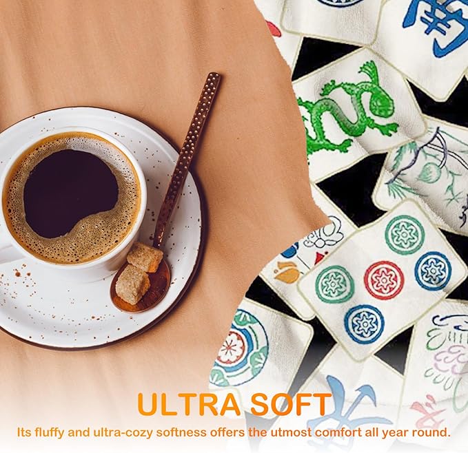 Mahjong Lover Gifts Throw Blanket for Women Men,Chinese Mahjong Blanket for Office Couch Bed Girls Dorm Bedroom Living Room,50x60 Inches