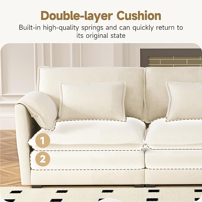 Real Relax 34.9'' Modular Sectional Sofa, Single Seat Without Armrest Chenille Convertible Couch with 2 Pillows for Living Room, Office and Leisure Places, Beige