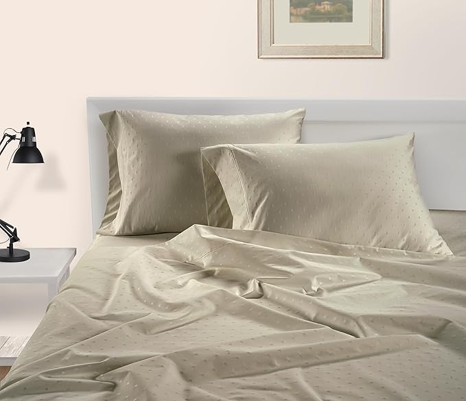 LANE LINEN Pillows Queen Size Set of 2, Soft 100% Egyptian Cotton, Cool & Smooth 1000 Thread Count Pillow Cases - Swiss Dot - Linen