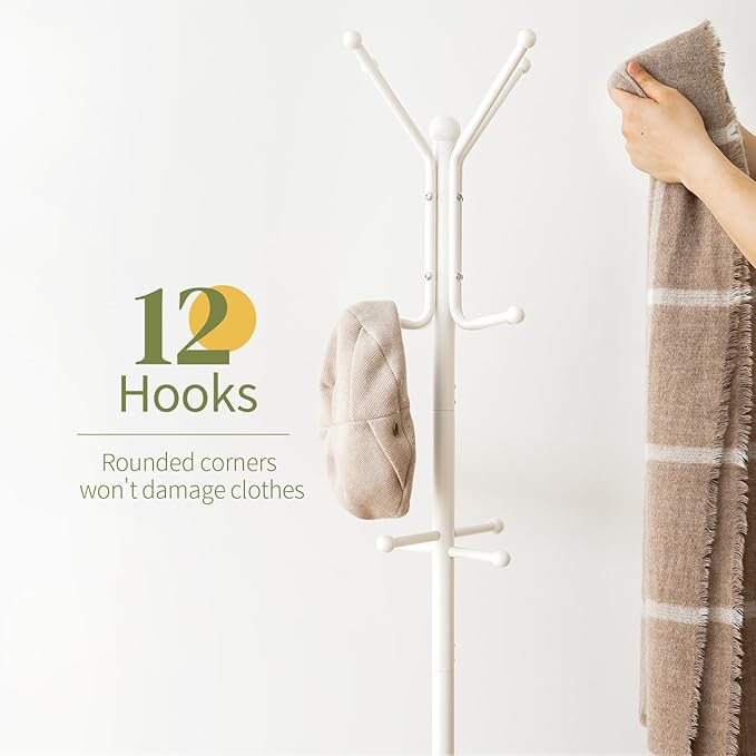 Yoobure Coat Rack Freestanding - Coat Tree with Umbrella Holder, Metal Coat Rack Stand with 12 Hooks, Modern Coat Hanger Stand for Entryway, Purse Rack Hat Rack Stand for Living Room Bedroom Office