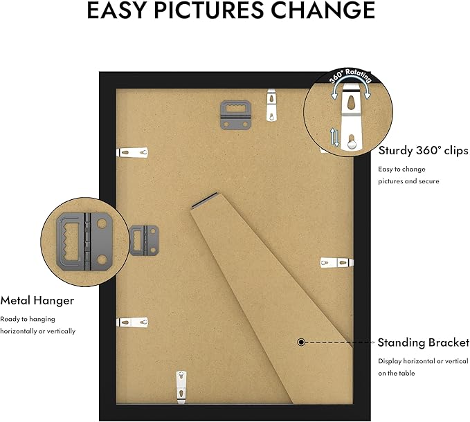 9x12 Picture Frame with Glass, Display Pictures 7x10 with Mat or 9 x 12 without Mat - Wall and Tabletop, 9 by 12 Photo Wooden Frames (Black, 1 Pack)