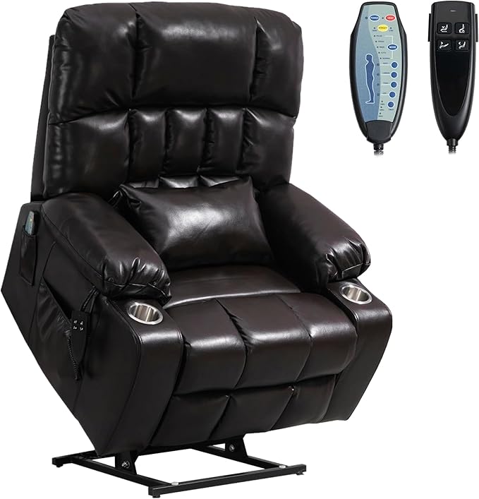 Power Lift Recliner Chair with Massage and Heating for Elderly, Oversized Lay Flat Recliner, Big and Tall 400lbs, Dual Motors, Cup Holders, Heavy Duty, Adults (Red)