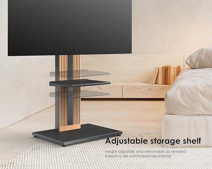 FITUEYES Design Wood TV Stand Swivel Mount with Hidden Back Storage for 32-65 inch TV Screens, Scandinavian Style Tall Floor TV Stand for Home Decor with Reinforced Base, Zen Series, Black