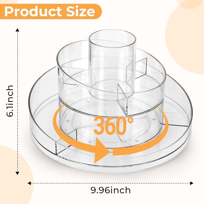 360° Rotating Makeup Organizer - Cosmetic Skincare Organizers wish Brush Holder, Large Capacity Cosmetic Display Case for Vanity, Bathroom Countertop (Clear)
