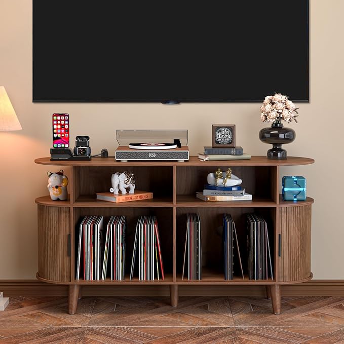 TV Stand for 55/65 Inch TV，Television Stand with Charging Station & USB Ports,Entertainment Center Large Long for Living Room (Walnut)