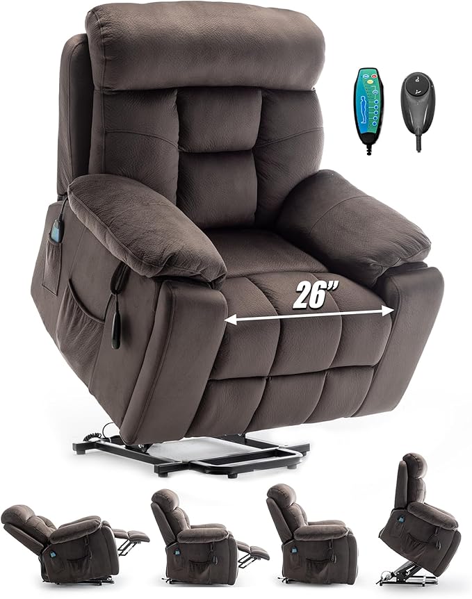 Large Power Lift Chairs Recliners for Elderly with Heated and Massage, Lazy Boy Recliner Chair with 26in Extra Wide Seat, Hidden Cup Holder, Side Pocket
