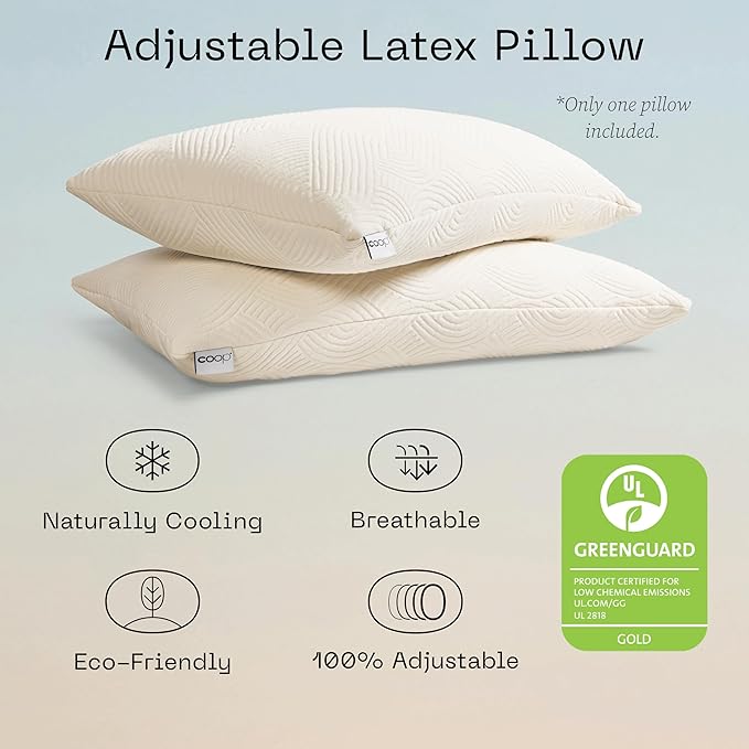 Coop Home Goods Adjustable Latex Pillow King, with Talalay Latex & Microfiber Fill, Best Pillows for Sleeping, Naturally Cooling, Eco-Friendly, Medium Firm Pillow for Back, Stomach or Side Sleepers