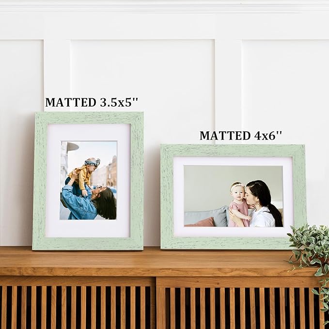 Egofine 5x7 Picture Frame Made of Solid Wood,Covered by Plexiglass Display Pictures 3.5x5/4x6 with Mat or 5x7 Without Mat for Table Top Display and Wall Mounting Photo Frame, Rustic Green