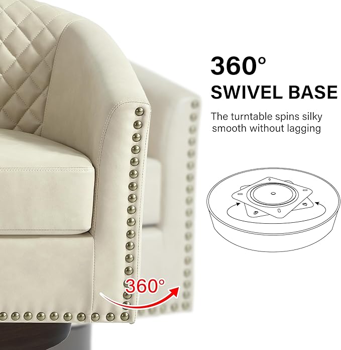 Swivel Barrel Accent Chair, Comfy Modern Upholstered Round Faux Leather Arm Chair for Living Room, Bedroom（Beige, Set of 4