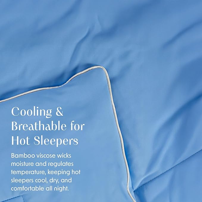 Springtree Home Luxury Viscose from Bamboo Blanket & Comforter | Viscose from Bamboo Twin Size Blanket- 60" x 90" | Cooling Blanket & Comforter | Breathable & Lightweight | Twin - Cool Blue