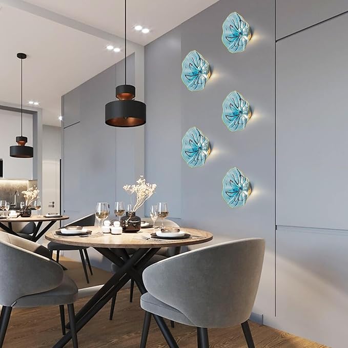Hand Blown Glass Plate Wall Decor, Modern Unique Glass Wall Art, Lotus Leaf Wall Plate Shape Wall Sconce with Transparent and Easy to Clean for Staircase, Living Room, Kitchen, Hallway (Blue-3)