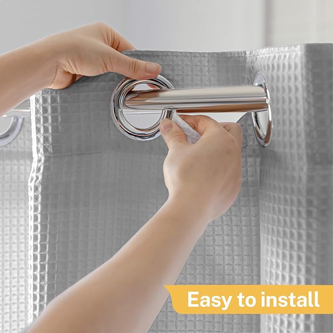 River Dream Extra-Long Waffle Weave Shower Curtain with Snap-in Liner,Cotton Blend Fabric Heavy Duty,No Hooks Needed Shower Curtain for Bathroom,Hotel Quality Shower Curtain Set,Grey,71x86 inches