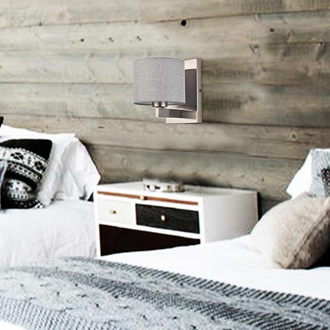 SAMTEEN Brushed Nickel Wall Sconces Set of Two Modern Fabric Shade Wall Lamp Drum Wall Sconce for Bedroom Hallway Living Room Bathroom