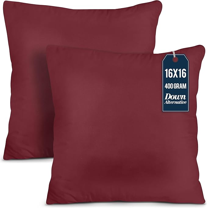 Utopia Bedding Throw Pillows Insert (Pack of 2, Wine Red) - 16 x 16 Inches Bed and Couch Pillows - Indoor Decorative Pillow