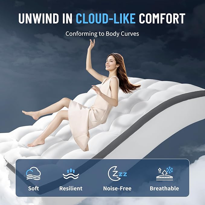 Memory Foam Mattress Topper Queen with Breathable Air Mesh Sides,1700GSM Ergonomic Mattress Pad for Back Pain, Extra Thick Cooling Pillow Top with 6"-18" Deep Pocket(60"x80")