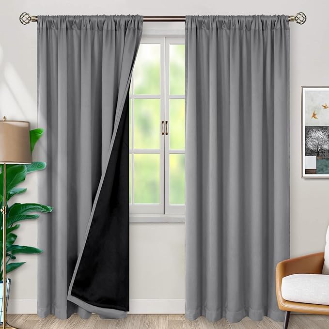 BGment Full Blackout Curtains with Thermal Insulation Liner Curtains 90 Inches Long, Rod Pocket and Back Tab Double Layer Room Darkening Window Curtain for Bedroom(52 x 90 Inch, 2 Panels, Dove Grey)