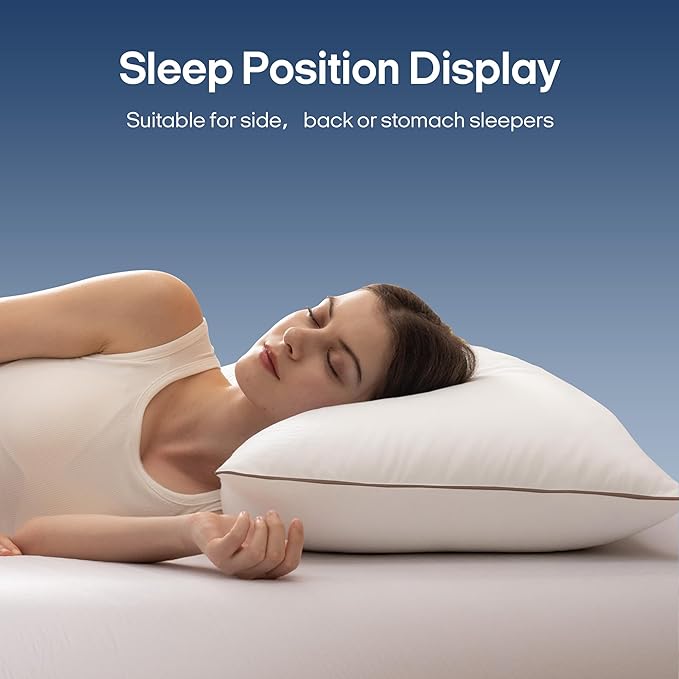 puredown® Goose Feathers and Down Pillows, Premium Medium to Firm Bed Pillows for Sleeping, Luxury Pillows with 100% Cotton Cover, 2 Pack, Queen Size, 20x30 Inches