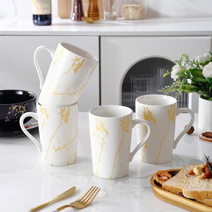 Porcelain Coffee Mugs, 12 Ounce, Set of 6, White | Hot Tea | Cappuccino | Mocha | Cocoa | Cups for Latte