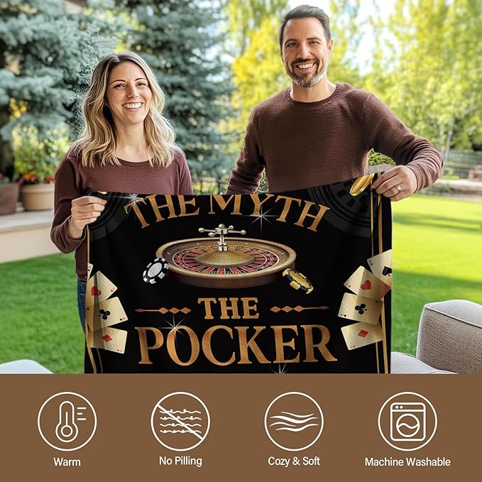 Gambling Gifts for Men, Casino Gifts for Men Women, Flannel Throw Blanket Gifts for Pocker Players, The Man The Myth The Pocker Legend Blanket Gifts for Gamblers 50"x 60"