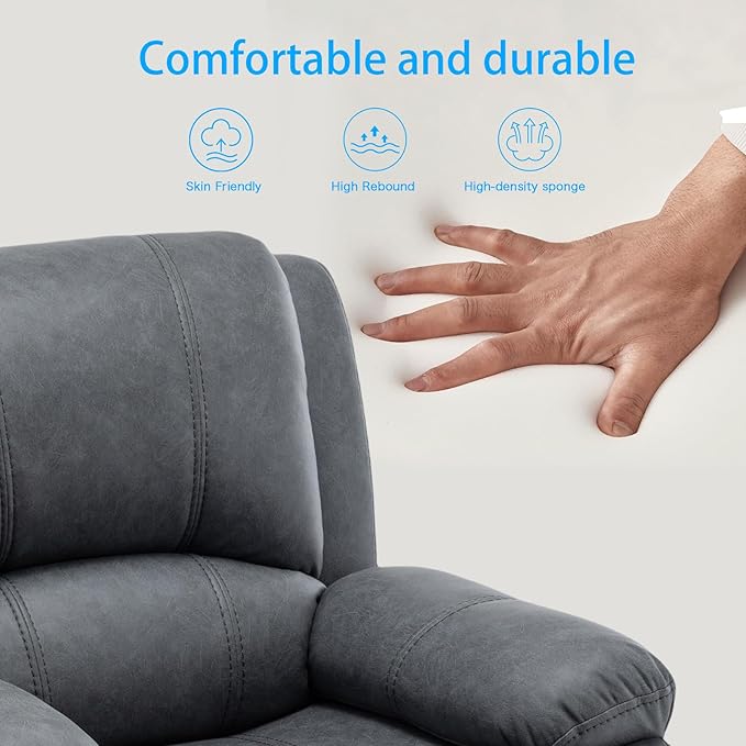 Manual Recliner Chair for Adults, Reclining Chairs, Breathable Leather Single Sofa with Adjustable Backrest, Modern Push Back Wingback Lounge Armchair for Living Room (Grey)