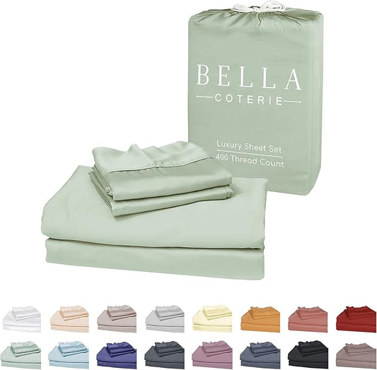 Bella Coterie Luxury Bamboo Viscose King Size Sheet Set | 100% Organically Grown | Ultra Soft | Cooling for Hot Sleepers | 18" Deep Pocket [Sea Glass]