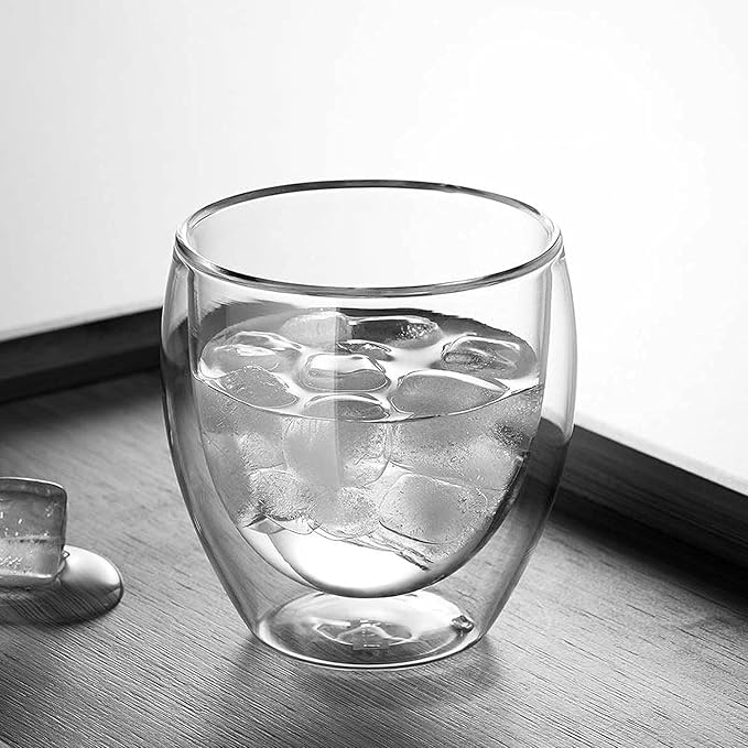 8oz Glass Coffee Mugs Set of 2, Double Walled Espresso Cups for Latte Cappuccino Cocoa Milk Cafe Juice, Clear Glass Tea Cup Set Glassware Gift for Christmas Birthday